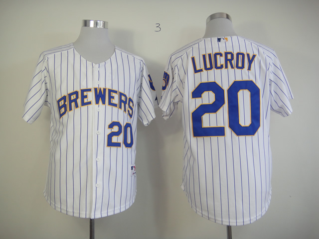 Men Milwaukee Brewers #20 Lucroy White Stripe MLB Jerseys->milwaukee brewers->MLB Jersey